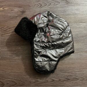 Silver and Black Sequin Puffer Hat